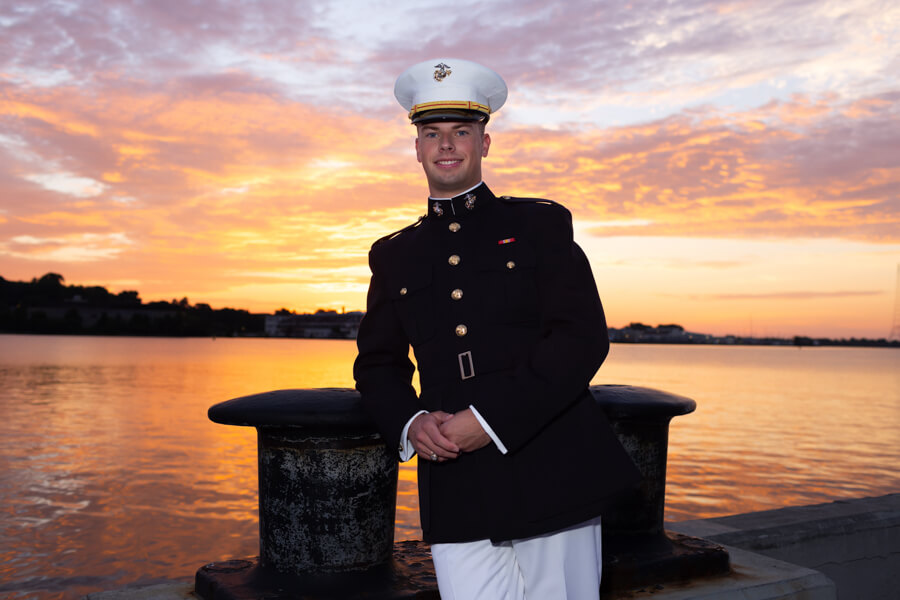 Midshipmen portrait by the sea wall in Annapolis, Maryland.