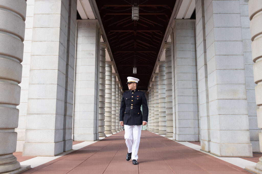 USNA graduate marine in dress uniform.